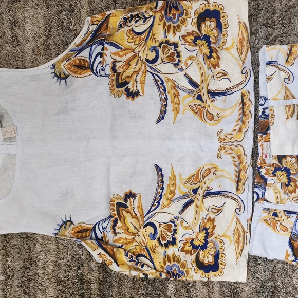 Joie 100% Linen. Floral Print Top and Shorts Set - White and Yellow - Picture 4 of 16